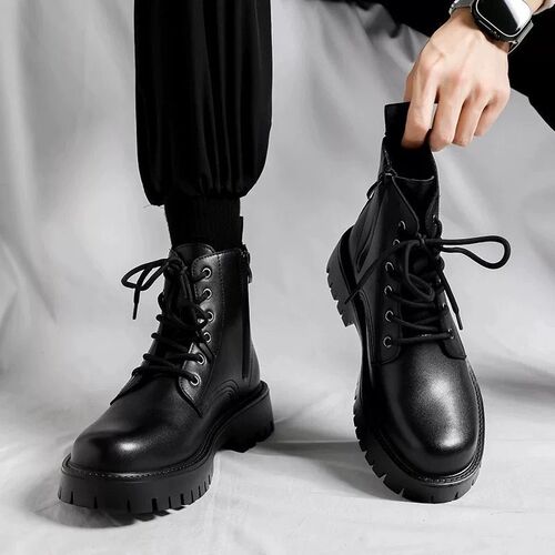 Martin boots, men's new winter high-top British style work boots, mid-top thick sole, velvet and velvet warm cotton shoes