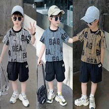 跨境男童夏季韩版短袖套装2026新款外贸出口字母T恤半袖两件套