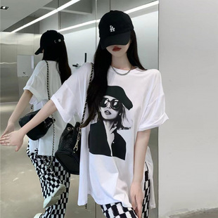 Suit Women's Oversize Summer New Slit Short-Sleeved T-Shirt Women's High-Waisted Pleated Wide-Leg Pants Two-Piece Set Ins Trend