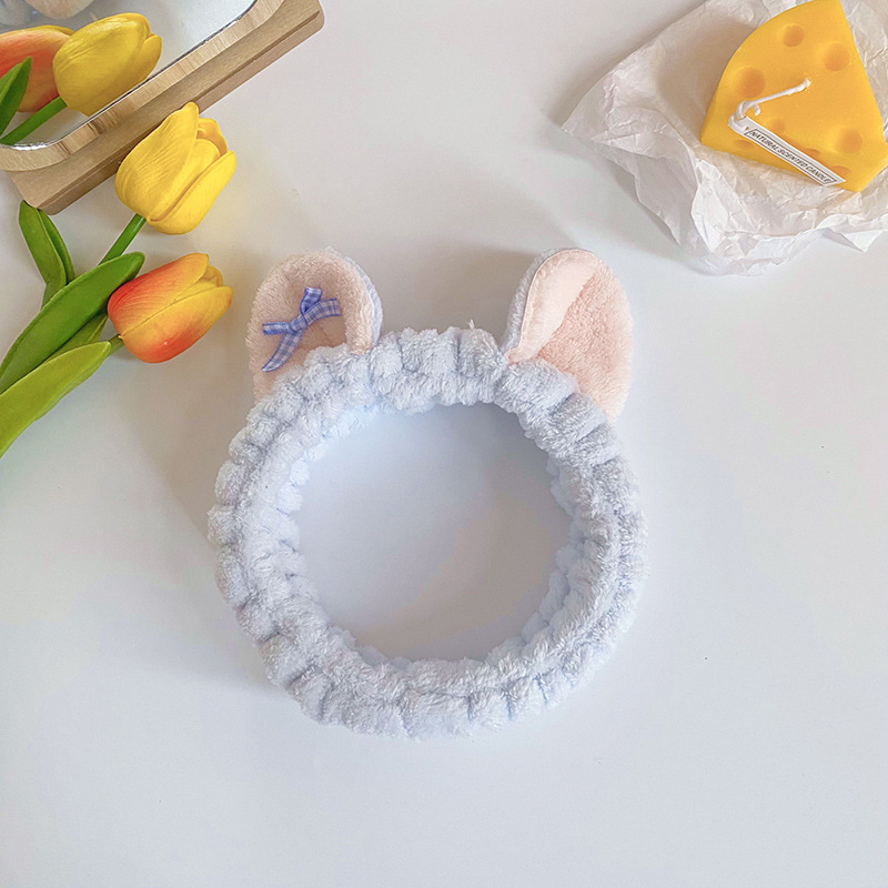 Corea del Sur dulce gato oído pelo banda mujeres spa cara máscara pelo banda Plaid arco pañuelo accesorios para el cabello