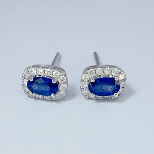 Sapphire Diamond White 18K Gold Stud Earrings for Women