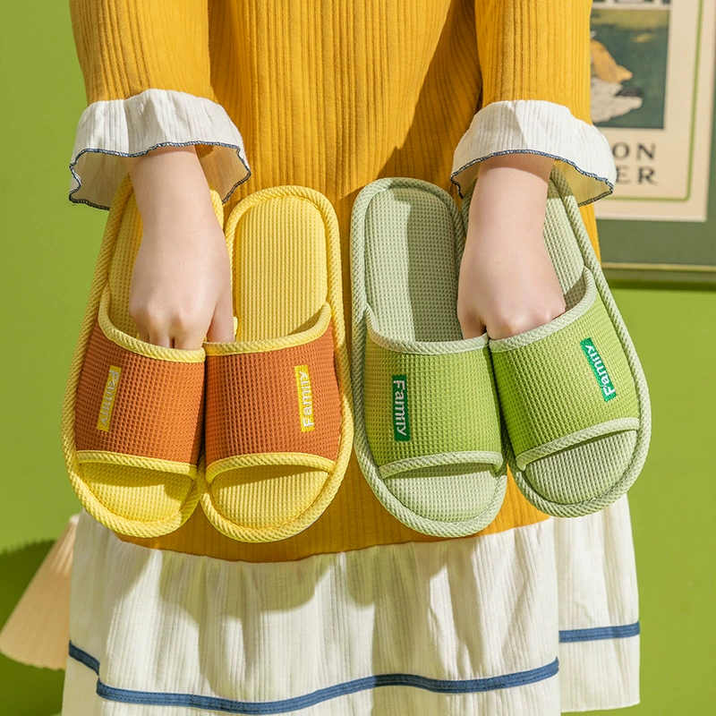 Весенние новые стильные льняные тапочки для мужчин и женщин, домашние четырехсезонные домашние весенние и осенние простые Тапочки для пар с мягкой подошвой