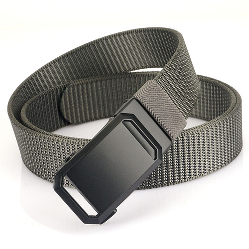 Men's automatic buckle canvas belt without holes and thickened nylon belt simple casual business versatile pants belt can be cut shorter