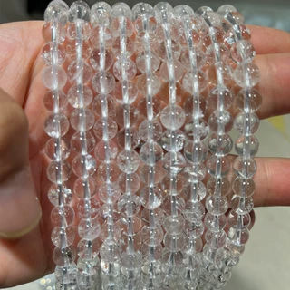 天然白水晶圆珠半成品细绵体白水晶散珠水晶门帘串珠白水晶长条