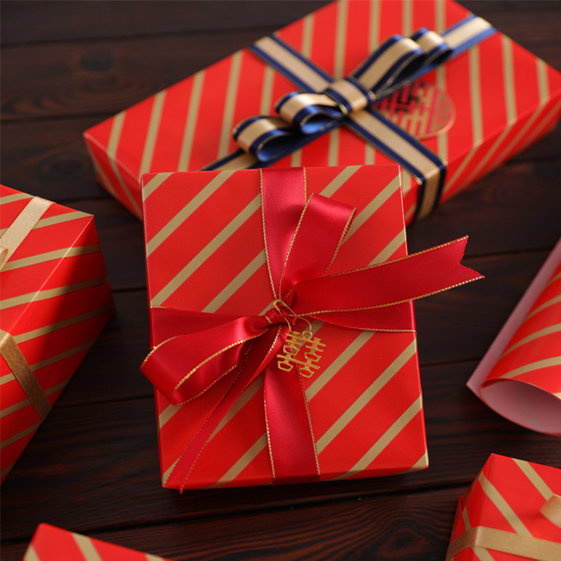 New Year Wedding Gift Wrapping Paper Festival Red Chinese Style Festive Marriage Celebration Paper Double Happiness Printed Gold Handmade Paper