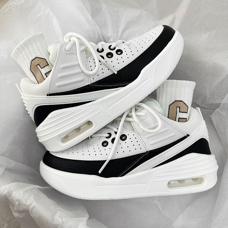 秋季ins潮男港味百搭白黑氣墊運動鞋高顏值厚底情侶款籃球跑步鞋