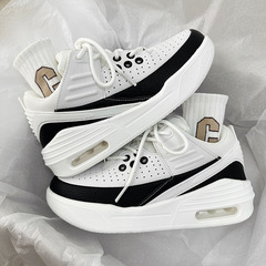 秋季ins潮男港味百搭白黑氣墊運動鞋高顏值厚底情侶款籃球跑步鞋