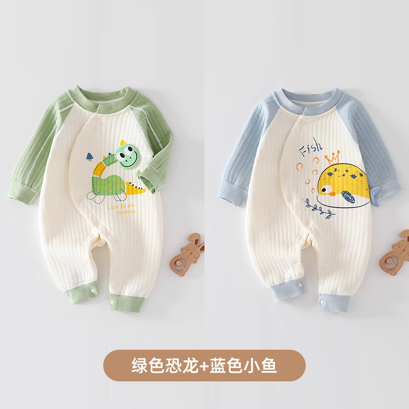 婧麒新生婴儿衣服秋冬装连体衣新款宝宝春秋季夹棉保暖长袖外出服|undefined