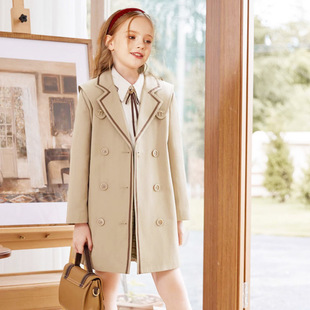 Girls' New Autumn Trench Coat, Mid-Length British College Style, Fashionable Children's Outerwear, Spring and Autumn Coat, Trendy
