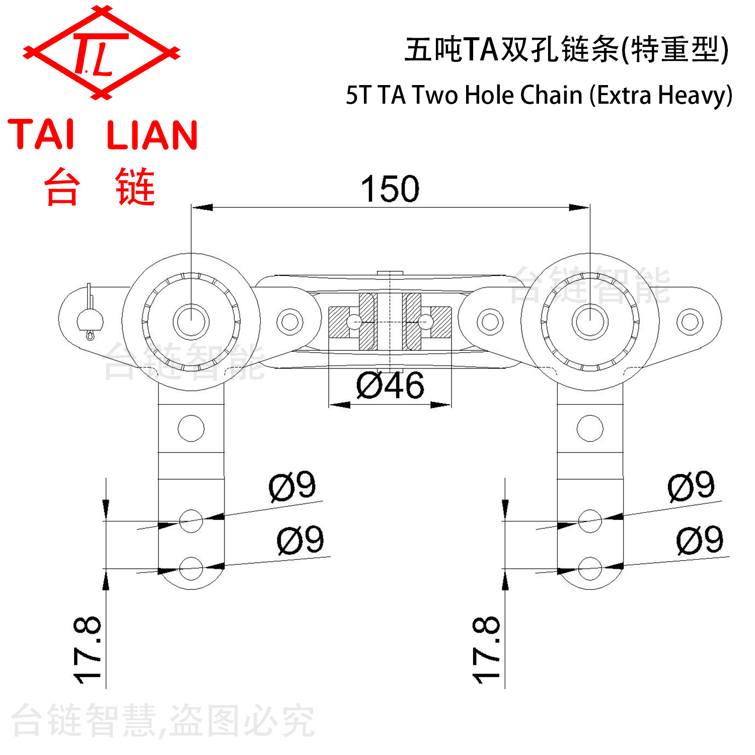台湾150型工业非标输送链条 台链链条 涂装线水洗喷涂流水线链条