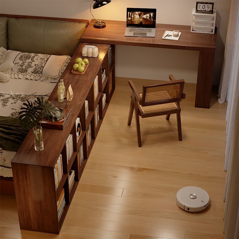 Solid Wood Desk and Bookcase Integrated Home Bedroom Study Desk Semi-Enclosed Bedside Cabinet L-Shaped Corner Computer Desk