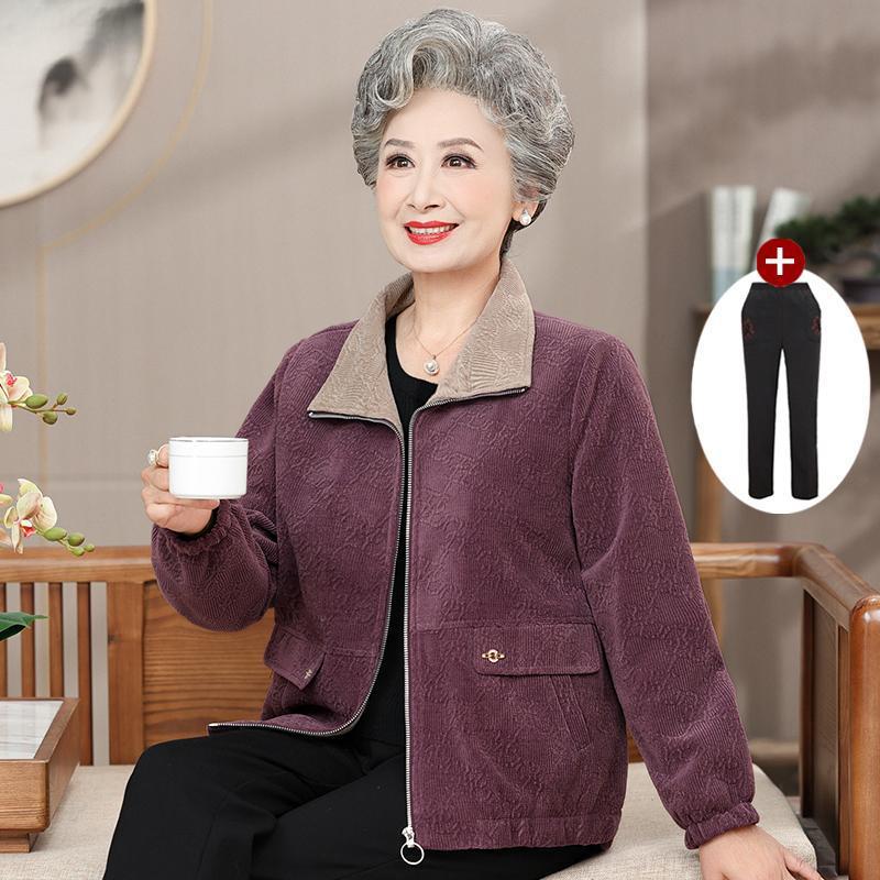 奶奶秋装外套2025新款中老年人女妈妈宽松夹克衫婆婆春秋拉链衣服|undefined