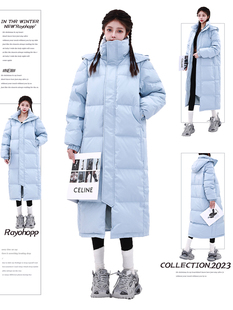 Mzvz Blue Mid-Length Over-The-Knee Hooded Cotton Outwear for Women Winter Thickeneded Cotton Outwear Oversize Jacket 2024 New Style
