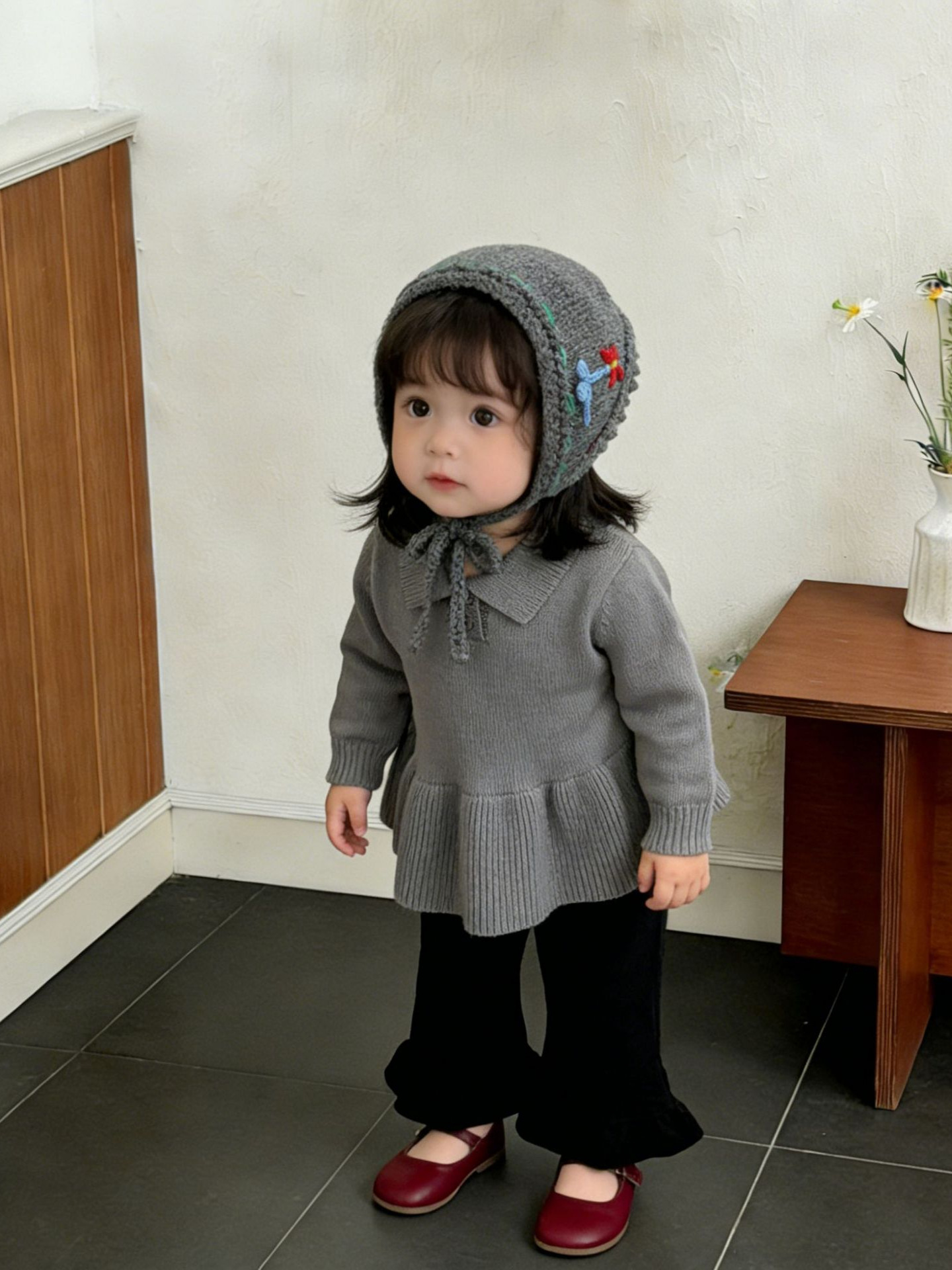 Vestido Tejido con Cuello Polo para Niñas de Acrílico, para Primavera y Otoño