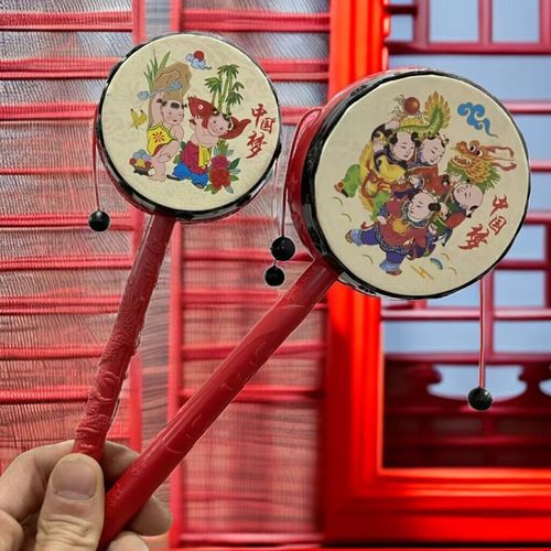 Rattle Baby Music Toy Early Education Toddler Cartoon Rattle Traditional Toy Plastic Wave Drum Toy Wholesale
