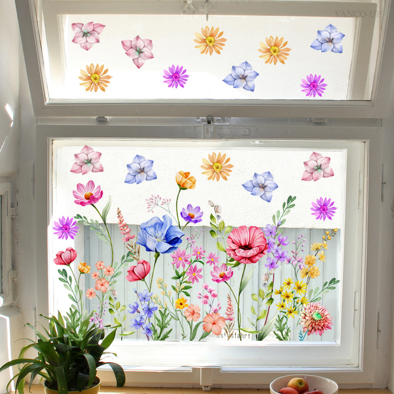 New Colorful Floral Butterfly Electrostatic Glass Stickers for Windows, Double-Sided Viewable and Removable Window Stickers