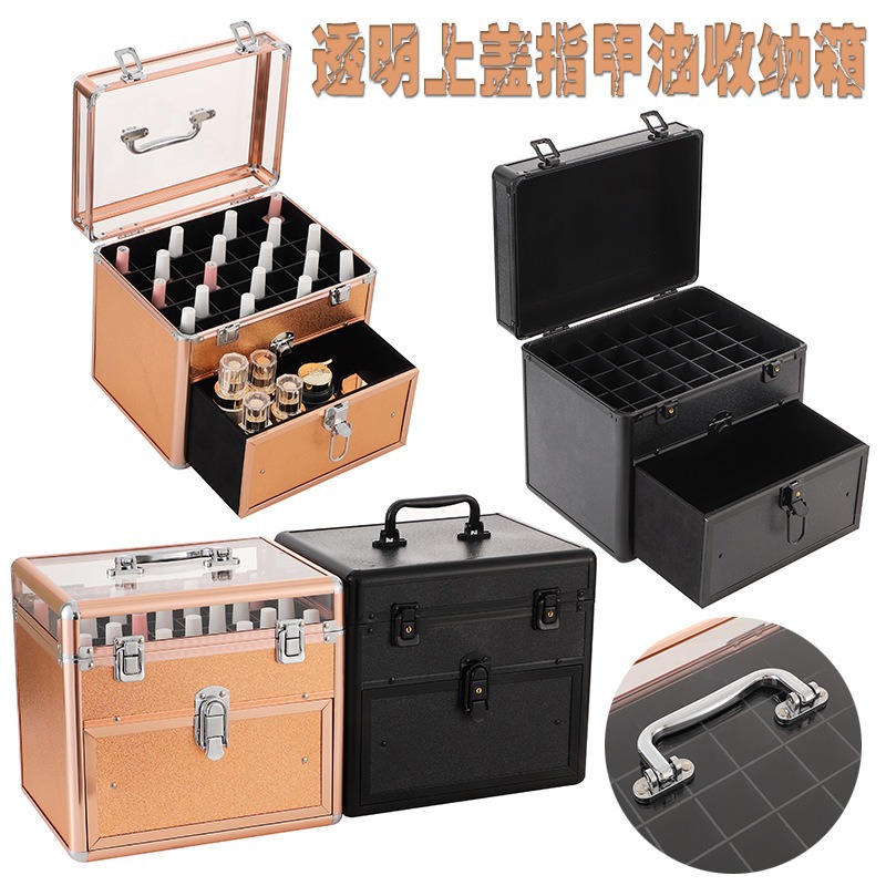 Caja de maquillaje multifuncional con espejo con lámpara portátil de gran capacidad caja de herramientas de maquillaje caja de almacenamiento de manicuras de mercado nocturno