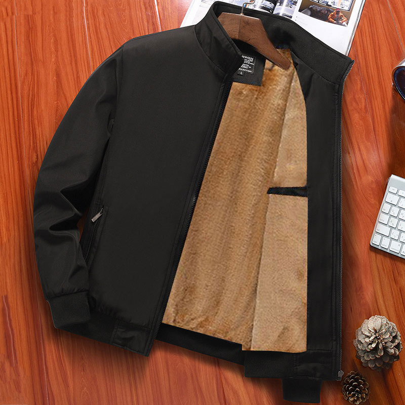 Chaqueta de mediana edad y ancianos Otoño e Invierno Abrigo acolchado de algodón forrado de lana casual de mediana edad abrigo de hombre collar de pie Abrigo acolchado de algodón primavera y otoño ropa de papá