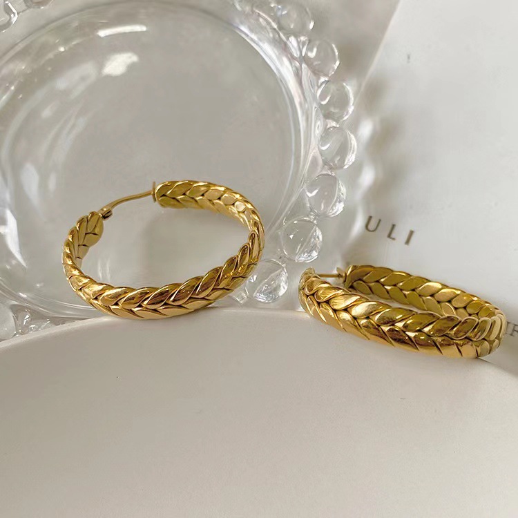 Earrings Classification 1 Pair Quantity PVD Coated 18K Gold Real Gold Plated Grain 201 Stainless Steel Simple Style Waterproof Non Tarnish Earrings