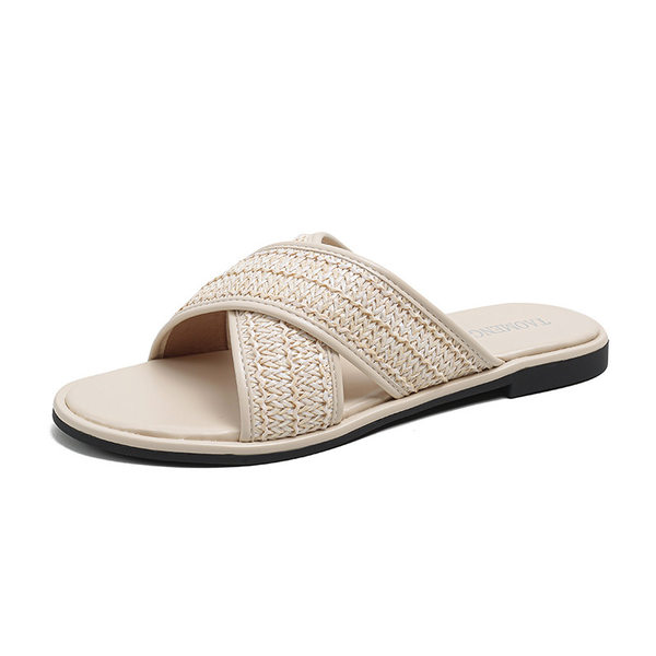 Dép sandal nữ quai chéo mũi tròn hở ngón đế dày phối màu, đế cao 3 cm — Màu Mơ (Dép lê), Màu Mơ (dép), Màu nâu (dép), Màu đen (dép)