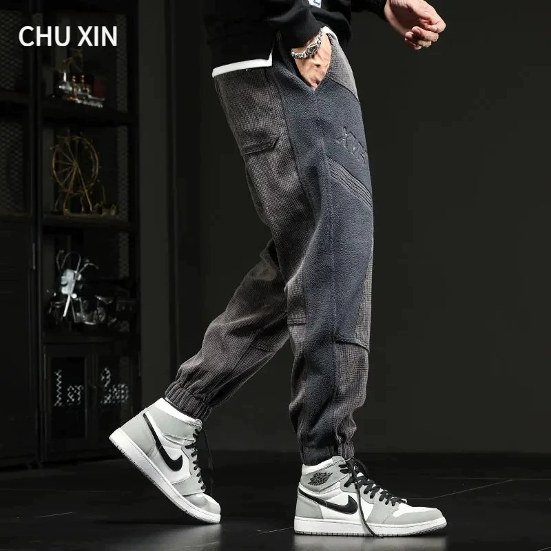 Men's autumn trousers, elite set, oversize, drawstring