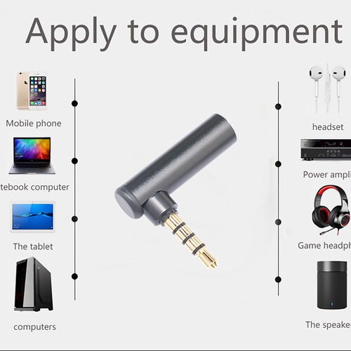 Aluminum alloy shell gold-plated plug 3.5mm male to female TRRS four-pole 90-degree mobile phone computer adapter