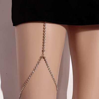 欧美潮流水钻弹力腿链女 时尚水钻大腿链简约街拍链条沙滩配饰