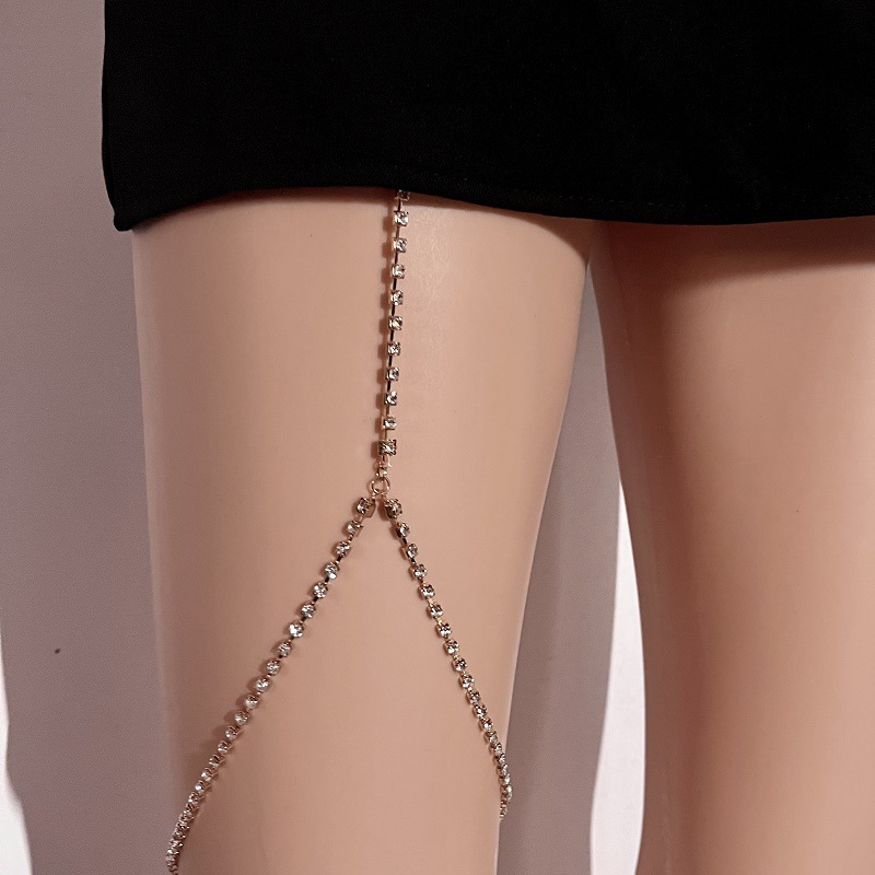 欧美潮流水钻弹力腿链女 时尚水钻大腿链简约街拍链条沙滩配饰