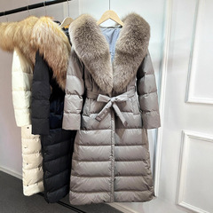 羽绒服女长款2025冬季新款整皮狐狸毛大毛领欧洲站腰带款修身外套