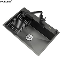 Black Nano Stainless Steel Kitchen Sink, Single-Bowl Vegetable Washing Basin, Thickened Dishwashing Sink, Large Single-Compartment Handmade Basin, Vegetable Washing Sink