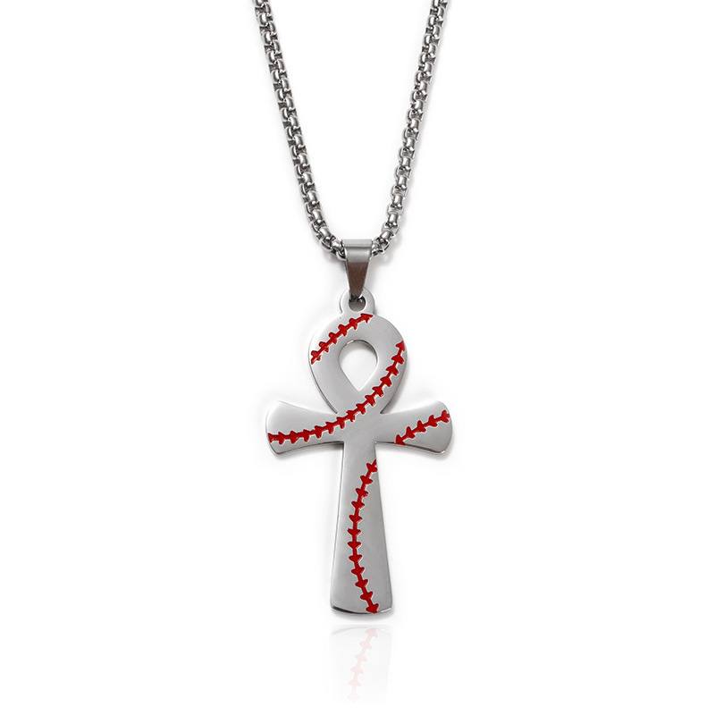 Nuovi accessori in metallo alla moda maschile con motivo baseball Anka Cross Pendant Collana nera_voghion.com