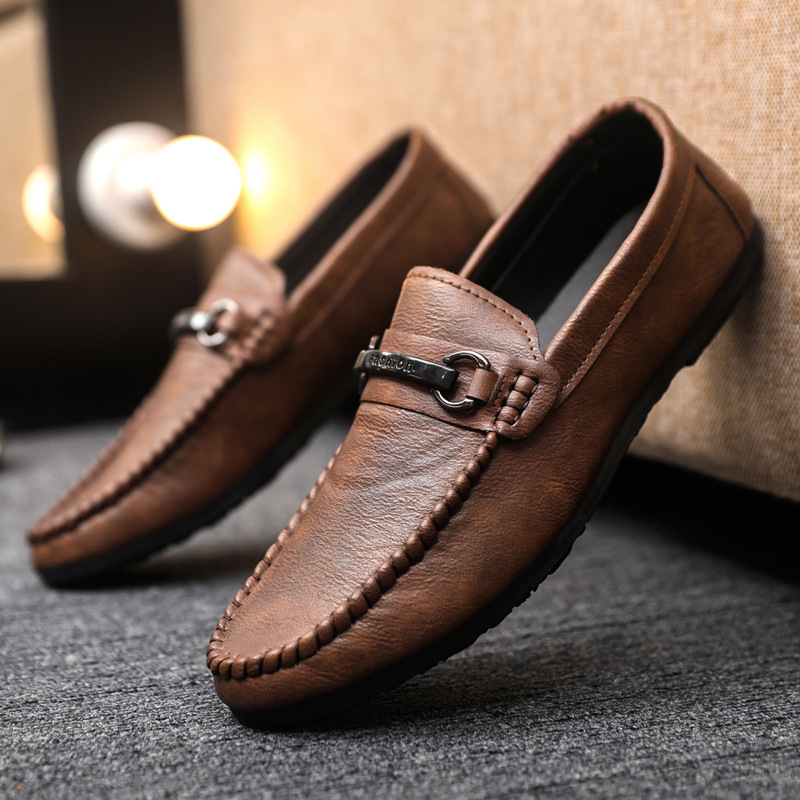 Men's Low-top Soft-soled Shoes Slip-on Loafers Wear-resistant Trendy Handmade High-end British Business Lazy Leather Shoes