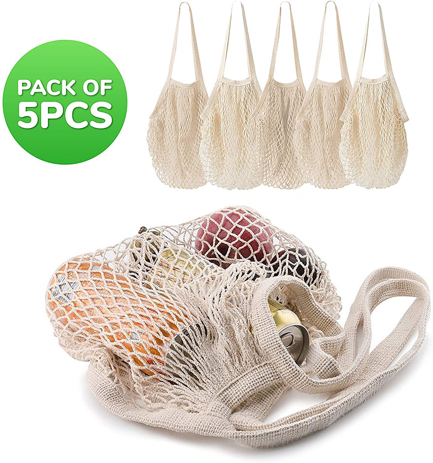 亚马逊全棉手提网袋纯棉收纳折叠袋超市蔬菜水果网兜便携购物布袋