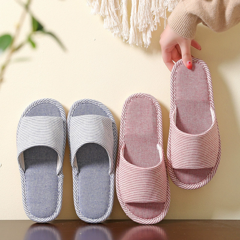 Полосатые льняные туфли Four Seasons Летние мужские и женские парные хлопковые и льняные тапочки с открытым носком в помещении деревянный пол для дома