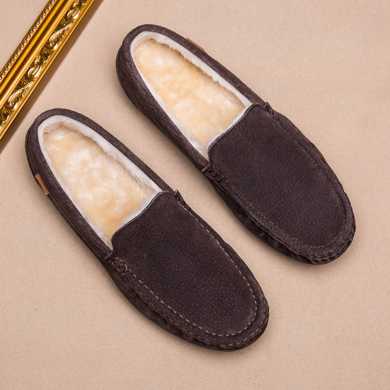 Transmisión en vivo transfronteriza Hot Bean zapatos de cuero para hombre zapatos de cuero casuales esmerizados simple con un pie de lana zapatos de hombre