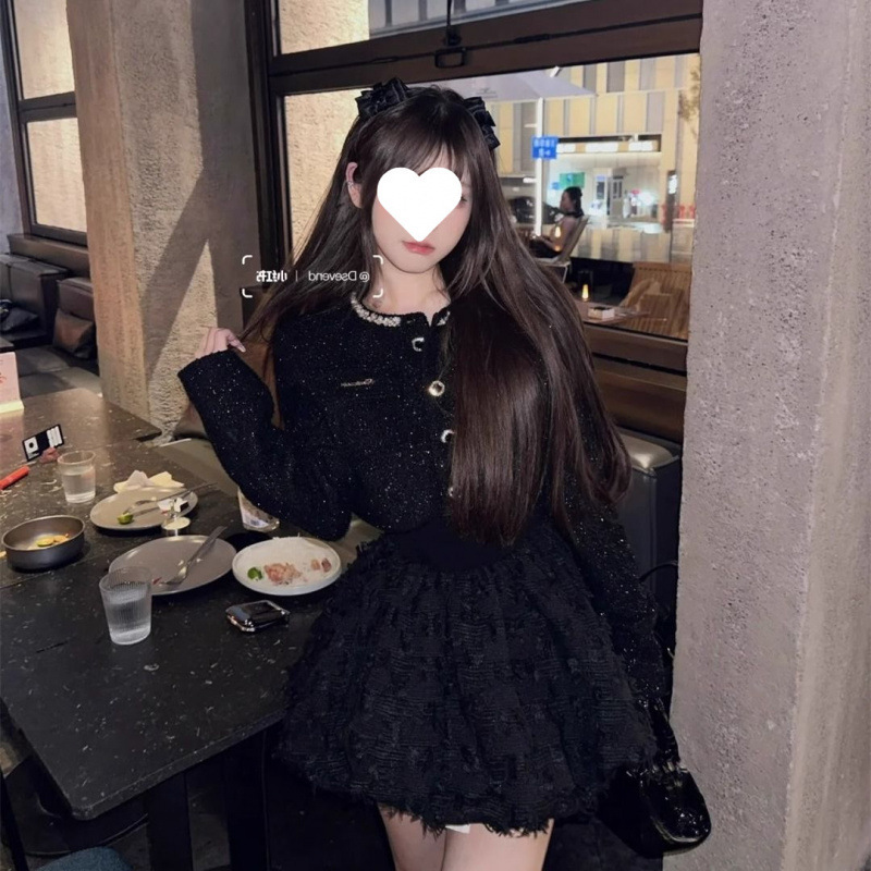 富家千金小香风套装女秋冬高级感气质名媛短外套蓬蓬连衣裙两件套|undefined