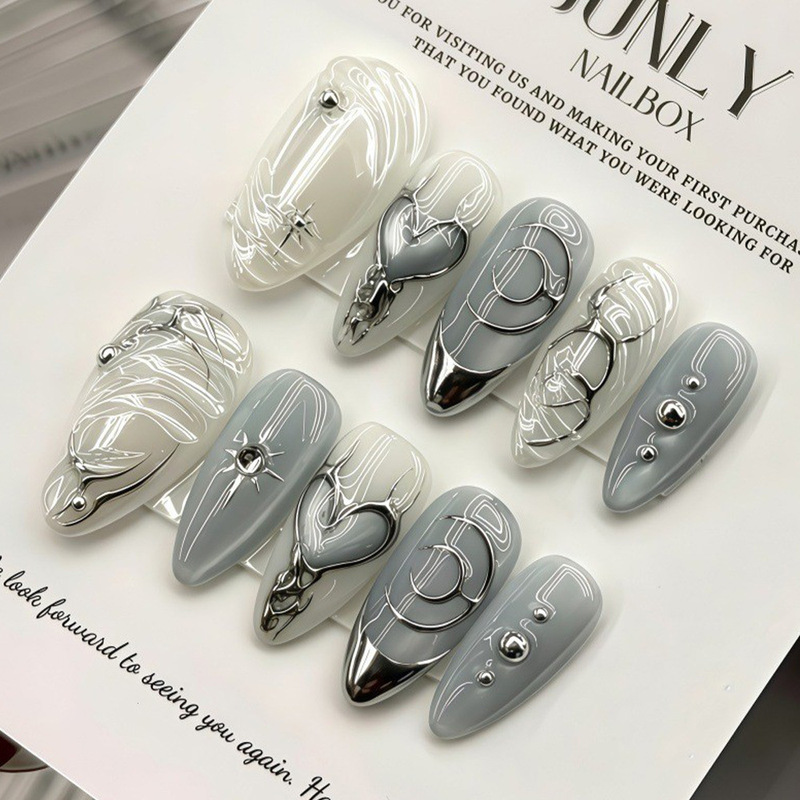 Cross-Border Cat-Eye Swirl Almond Manicure Metal Minimalist Pure Desire Fake Nails Wearable Nails Wholesale Handmade Wearable Nails Cross-Border Cat-Eye Swirl Almond Manicure Metal Minimalist Pure Desire Fake Nails Wearable Nails Wholesale Handmade Wearable Nails