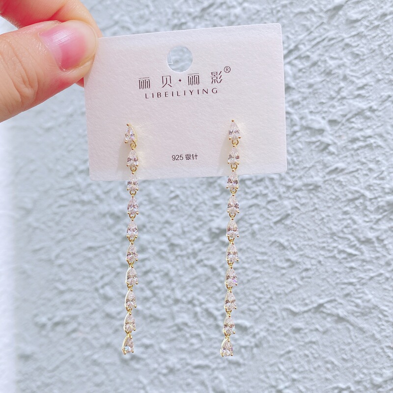 丽银/丽贝丽影闪锆吊坠轻奢风s925银针耳环高级感长款宴会奢华女|undefined
