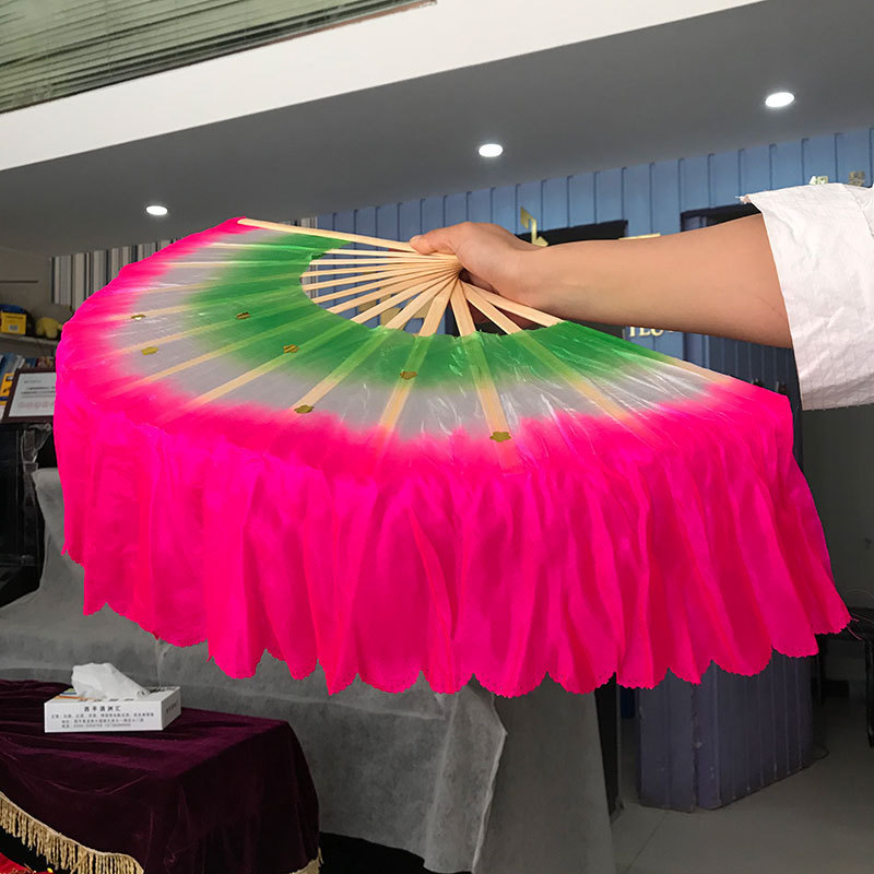 Ventilador de danza luminoso LED tricolor gradiente de seda larga doble cara props de espectáculo de escenario de danza china ventilador luminoso de seda larga