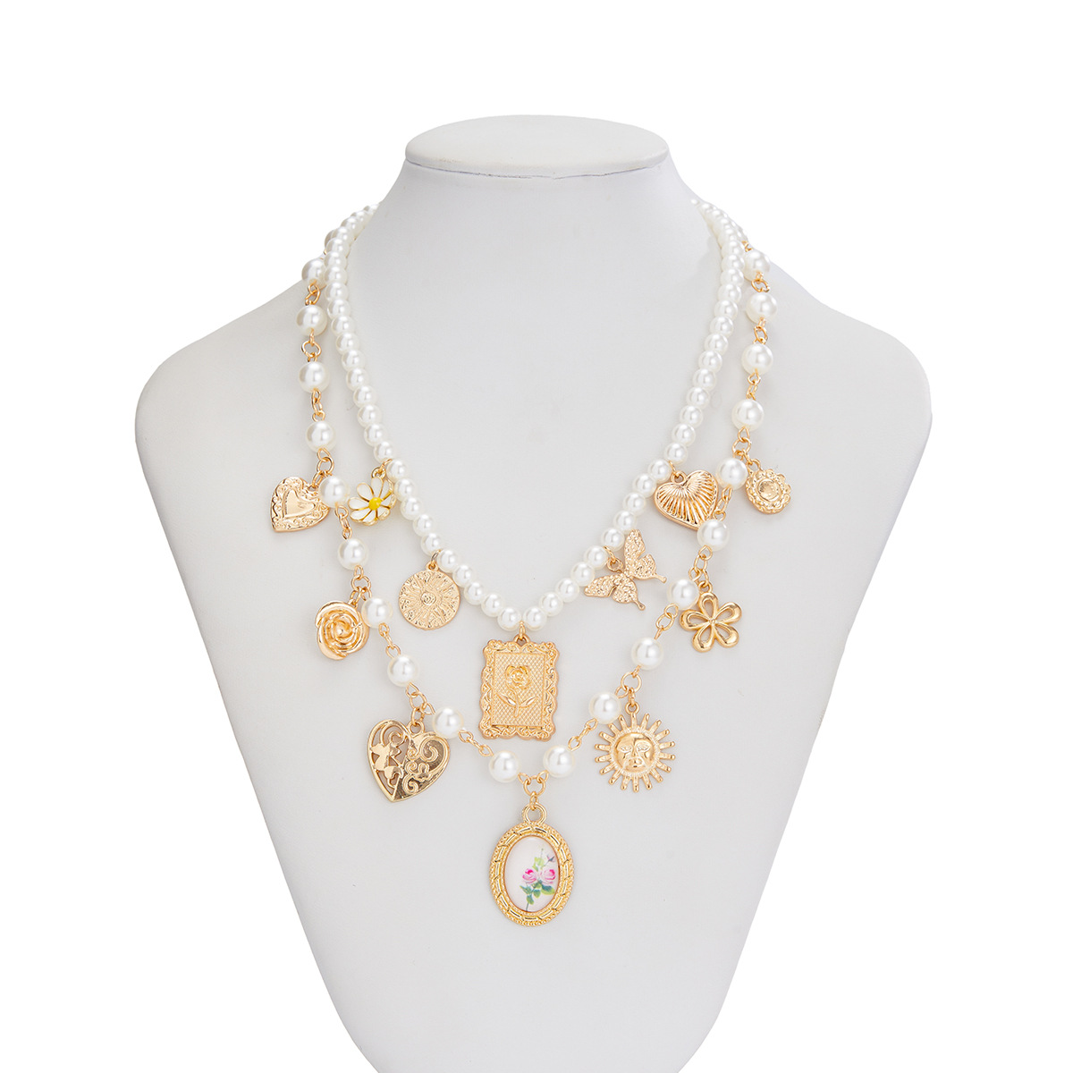 34g Weight Lobster Trigger Clasp Closure Clasp Closure Type Alloy Pendant Material Necklace Classification Pearl Chain Material Beaded Chain Chain Type 1 Piece Quantity Holiday, Daily Occasion Imitation Pearl, Alloy Material Heart Shape, Flower Pattern All Seasons Season Women's Gender Plating Design Sweet Style Women's Imitation Pearl Alloy Beaded Chain Plating Heart Shape Flower Necklace Imitation Pearl Jewelry 12