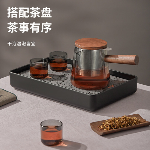 Wooden Sheng plaything side handle teapot glass single pot high temperature resistant wooden handle filter household teapot Kung Fu tea set