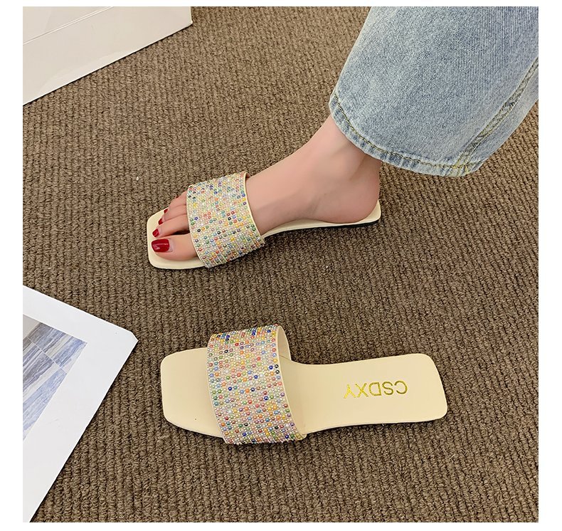 Water Diamond for Women's Outwear 2024 Summer New Fashion, Casual, Comfortable French Small Fragrant Cool Slippers_voghion.com