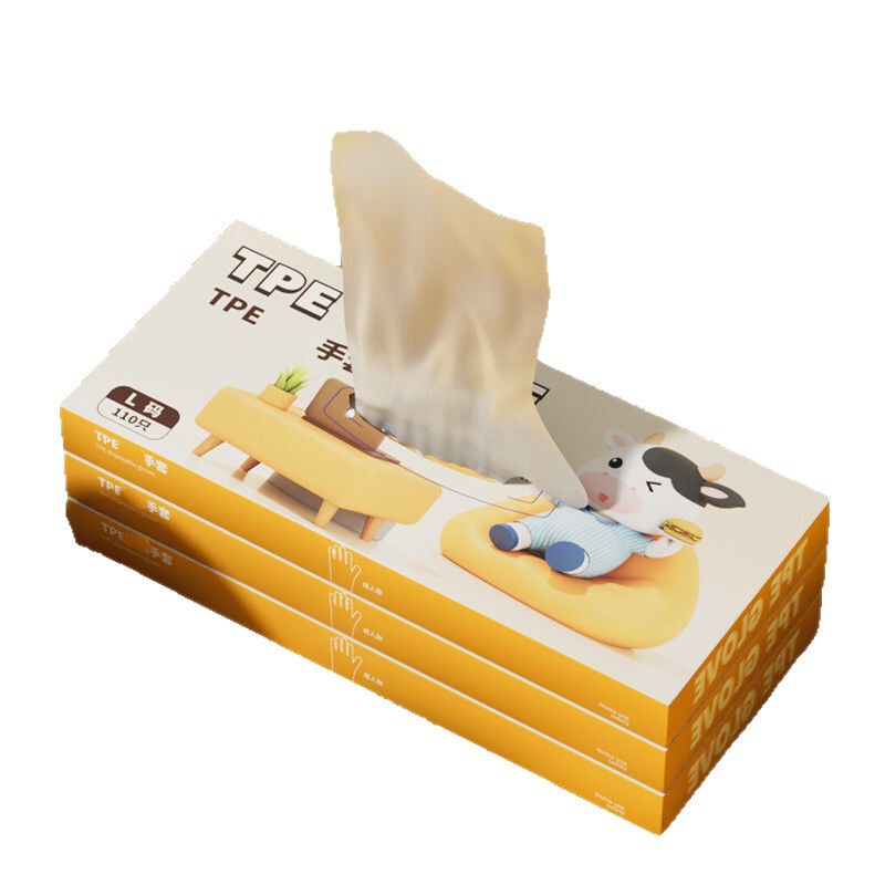 使い捨て TPE 手袋食品グレードの特別な厚みのある耐摩耗性キッチンケア大型フィルム箱入り抽出商業用|undefined