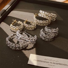 轻奢风超闪双层满钻锆耳圈女银针小众简约弧形耳环时尚设计感耳饰