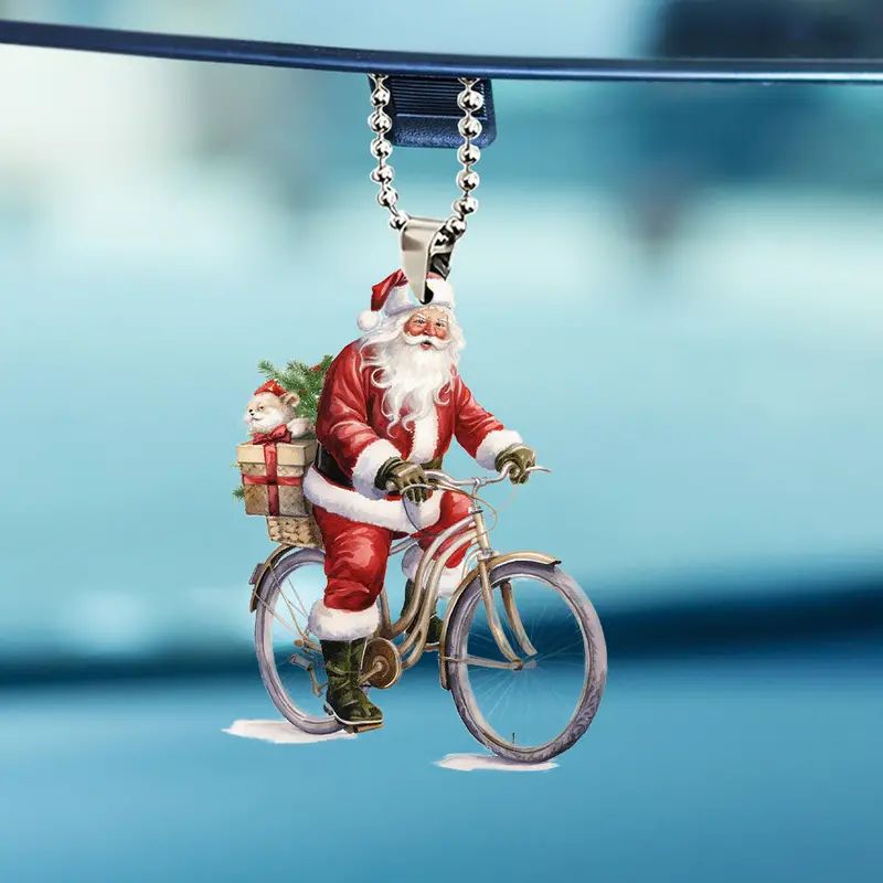 Navidad en bicicleta Santa Claus Fiesta Colgante Transfronterizo coche plano nuevo tipo de decoración llavero colgante