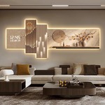 柿柿如意客厅装饰画电子屏新中式沙发背景墙挂画泡茶室时钟壁灯画