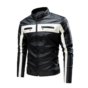 Cross-border New Men's Stitching Fashion Leather Jacket Jacket New Biker Leather Jacket plus size Men's Amazon