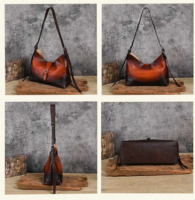 Túi tote da bò thật phong cách vintage, tay cầm chắc chắn, dung tích lớn — Vàng cổ điển, Màu xanh lá cây, Đỏ cổ điển, Nâu cổ điển chi tiết 17