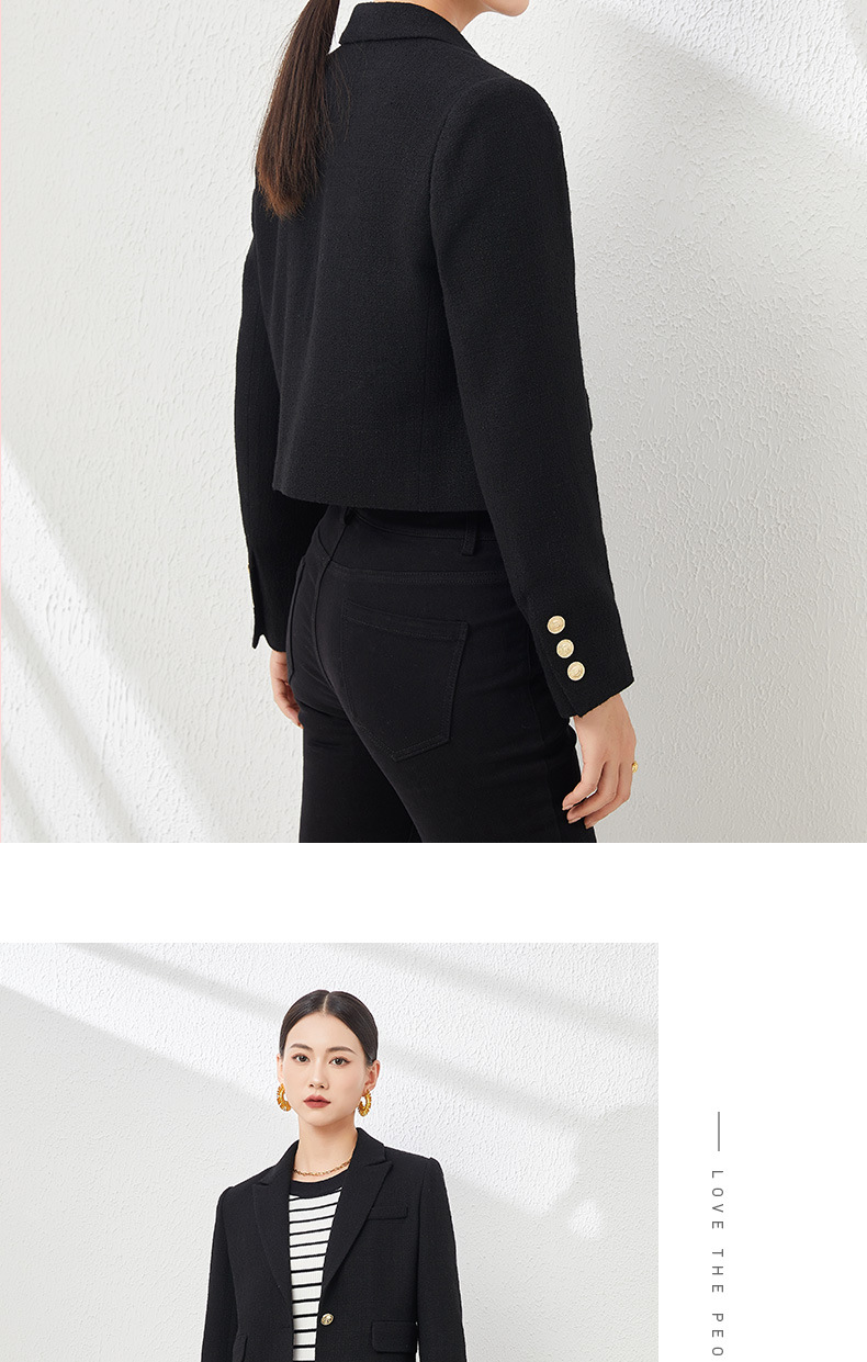 Áo blazer len ngắn nữ thiết kế độc đáo, phong cách mùa thu — Màu be chi tiết 20