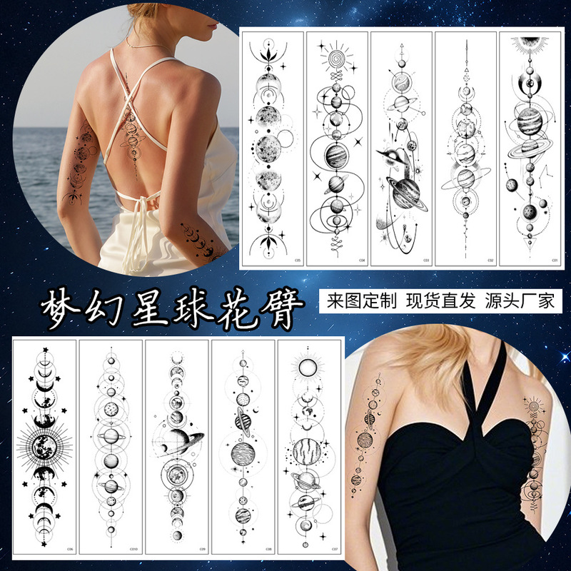 Cross-Border New Starlink Dreamy Planet Tattoo Stickers Sexy Female Arm Back Leg Ring Simulation Temporary Tattoo Stickers